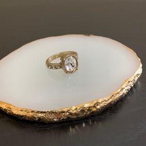 Silver oval diamond ring with diamond band Size 6.5